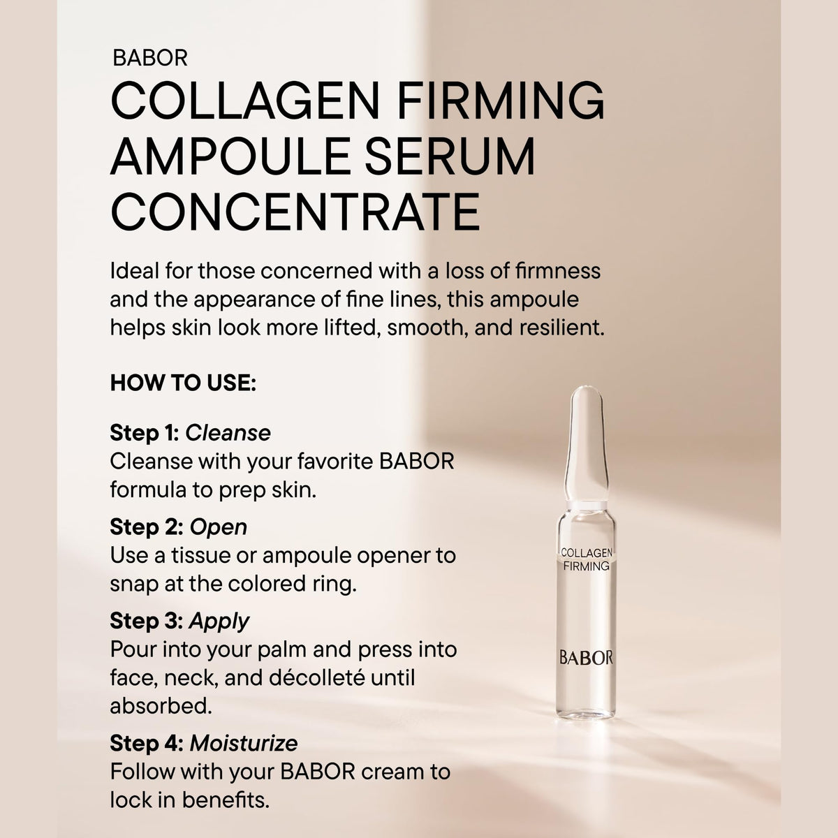 BABOR ampoule label detail focusing on product information and usage benefit