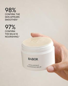 BABOR cleansing balm being massaged into skin showing gentle makeup lifting benefit