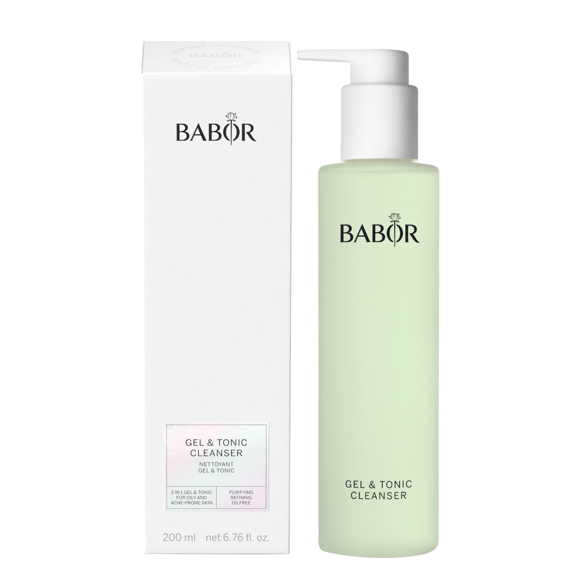 BABOR front packaging of gel tonic cleanser showing bottle and label benefiting easy identification