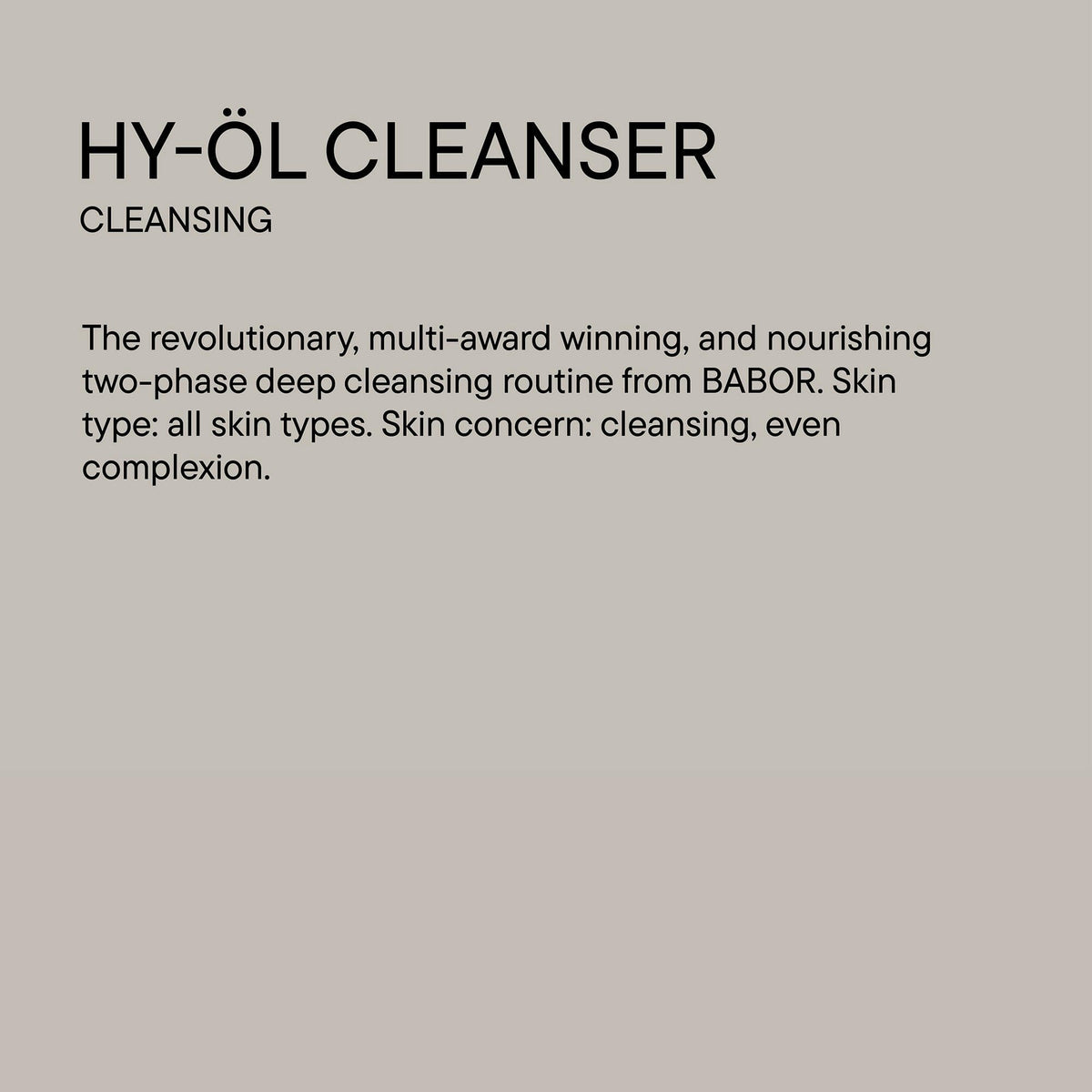 BABOR HY-OL Cleanser close-up oil drop showing botanical oils and nourishing feel