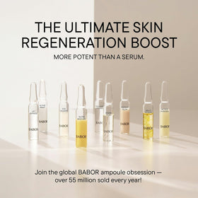 BABOR ampoules on bathroom counter showing daily routine and visible results