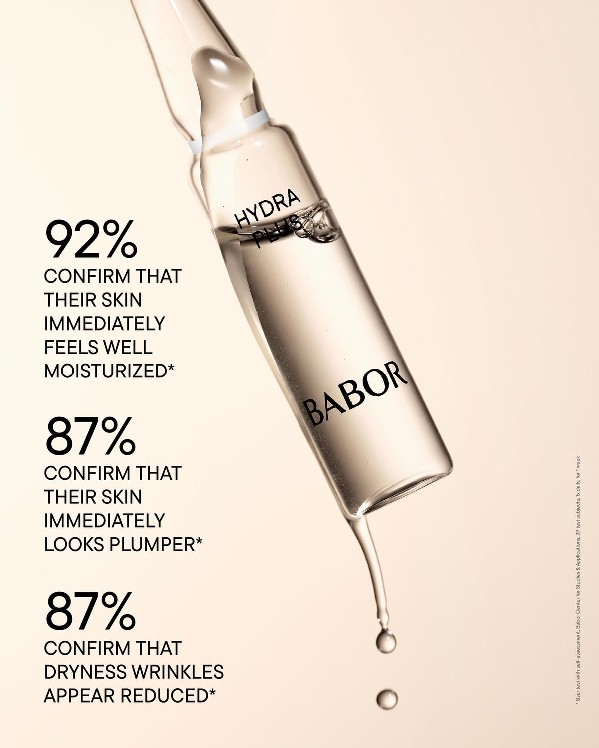 BABOR single ampoule opened with serum pour for immediate hydration benefit