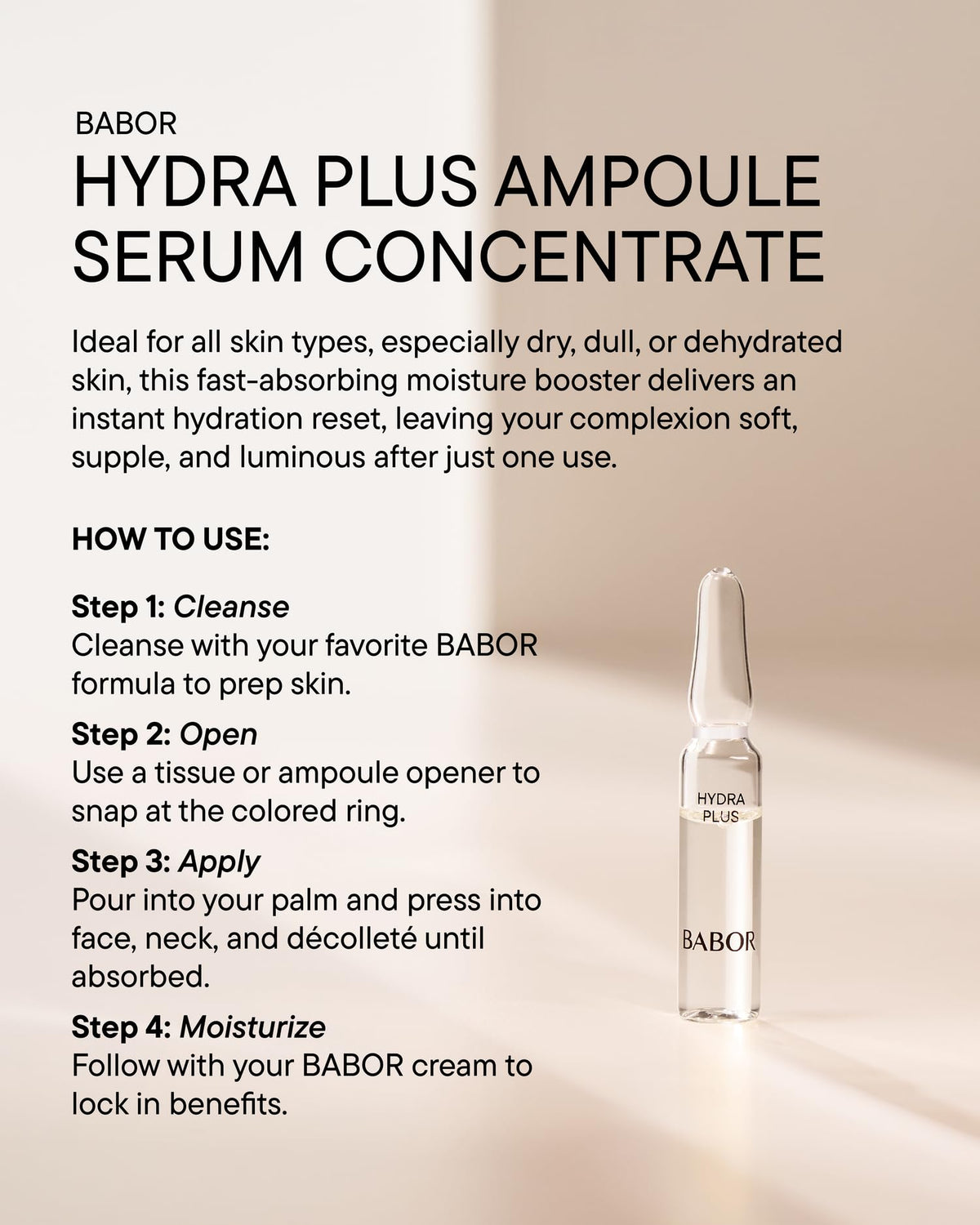 BABOR ampoule next to ruler showing compact size and travel-friendly benefit