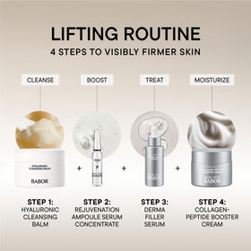 BABOR night routine on vanity beside lamp showing evening repair and hydration benefit