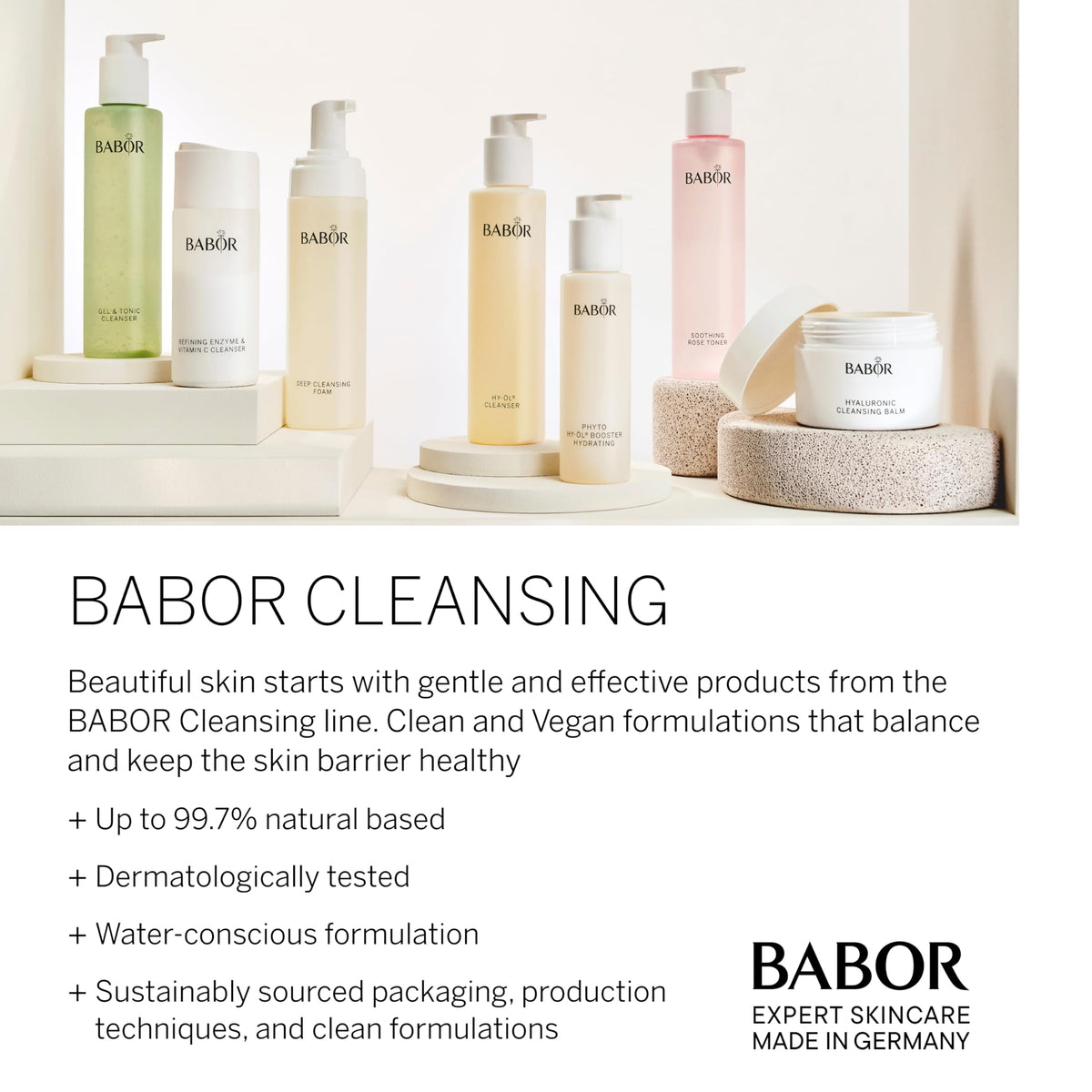BABOR bottle on bathroom vanity lifestyle shot showing daily routine benefit