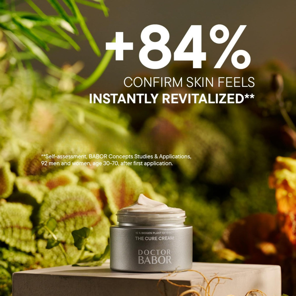 BABOR cream jar held in hands illustrating the 50ml scale and usability