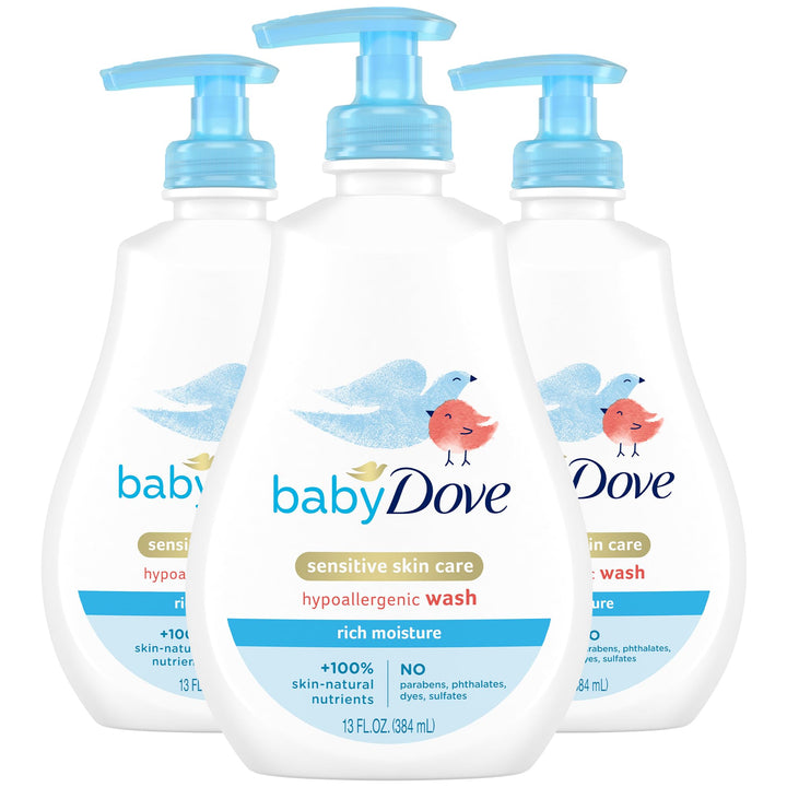 Baby Dove front packaging showing gentle hypoallergenic wash benefit