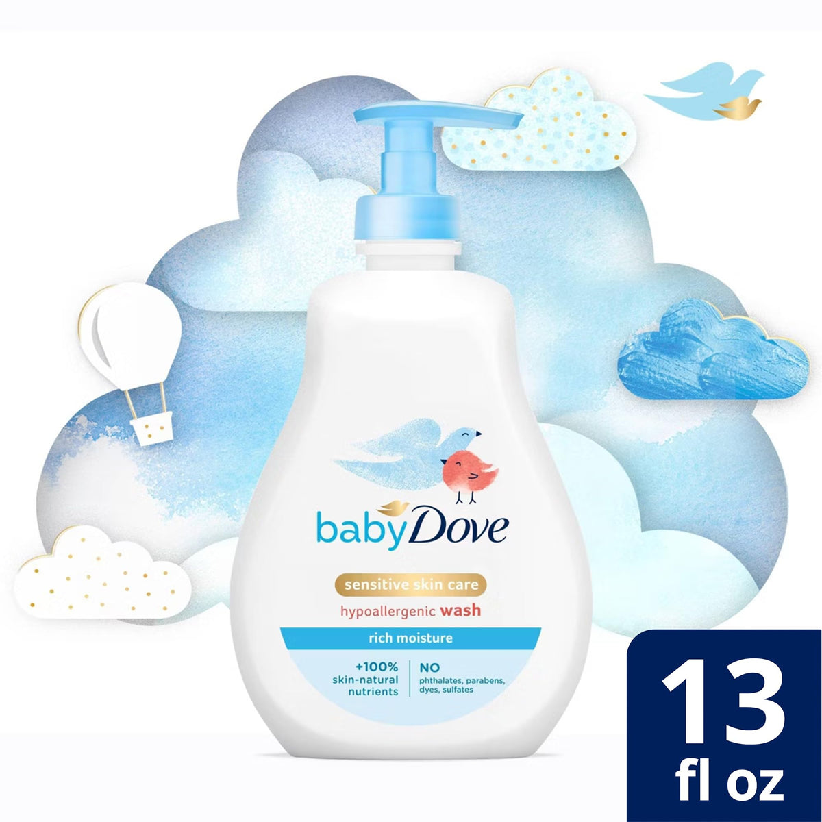 Baby Dove label ingredients detail showing dermatologist-developed formula