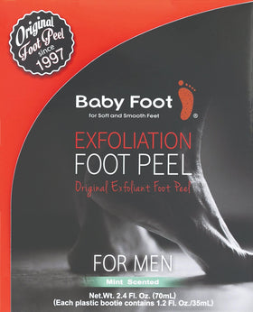 Baby Foot open box showing pair of gel-filled booties for application