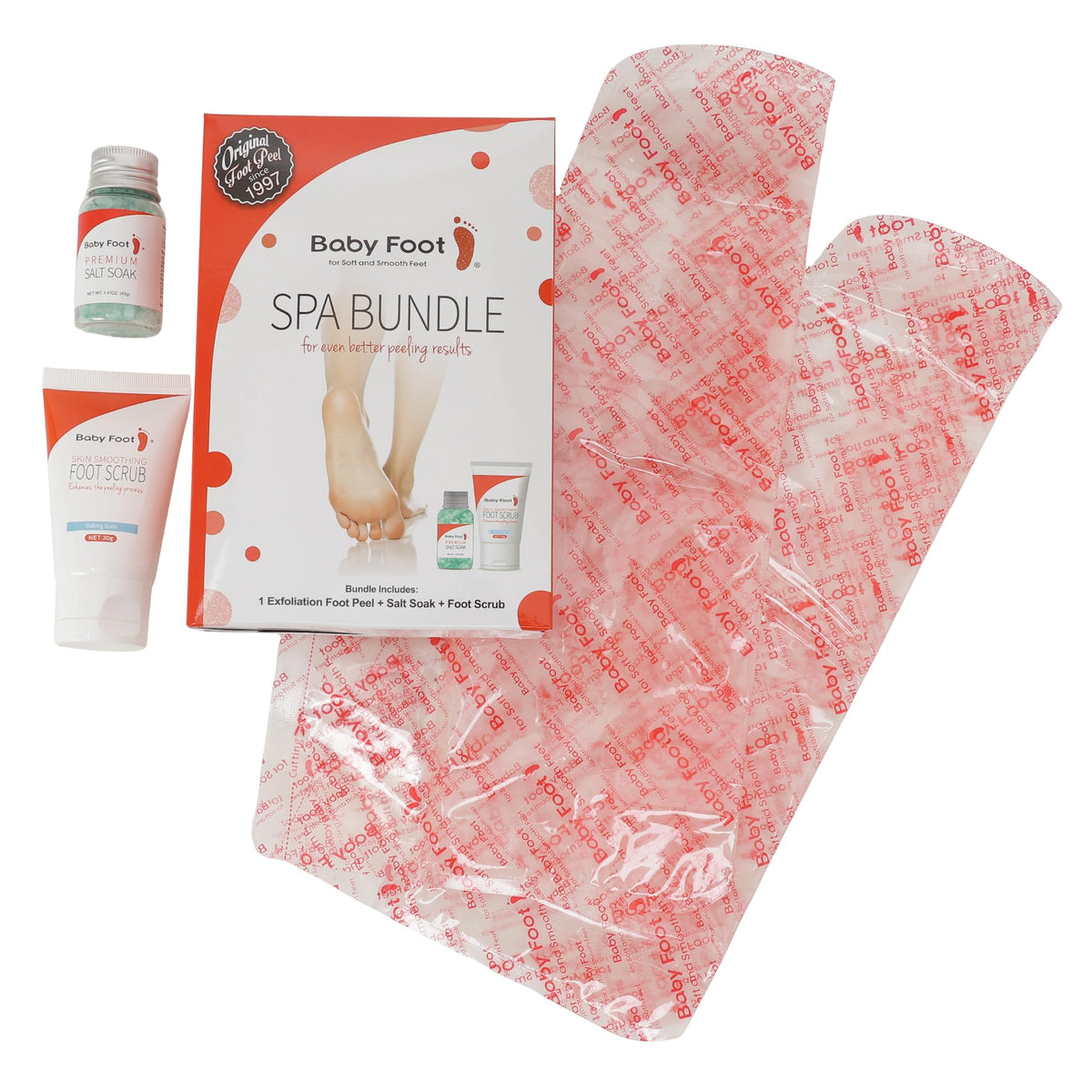 Baby Foot booties worn in bathroom, brand enables a relaxing home spa treatment