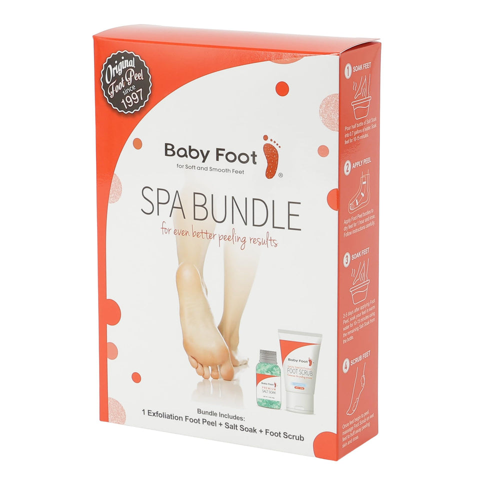 Baby Foot front packaging showing bundle contents and citrus scent benefit