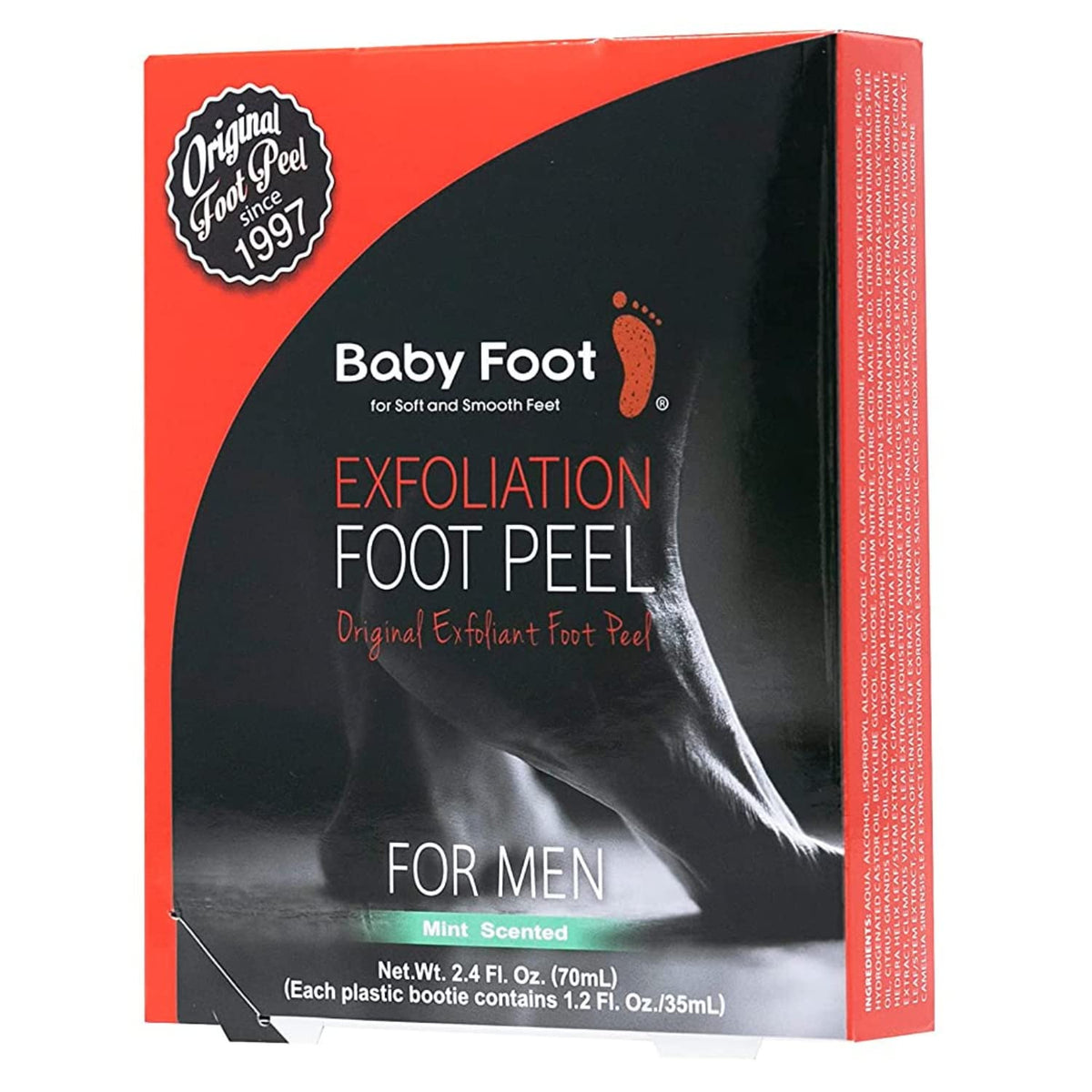 Baby Foot front packaging showing mint scent and benefits