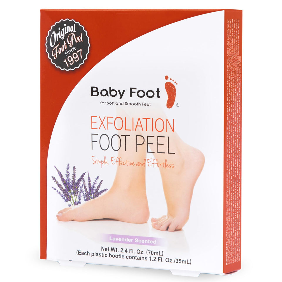 Baby Foot front packaging showing kit contents and lavender scent benefit