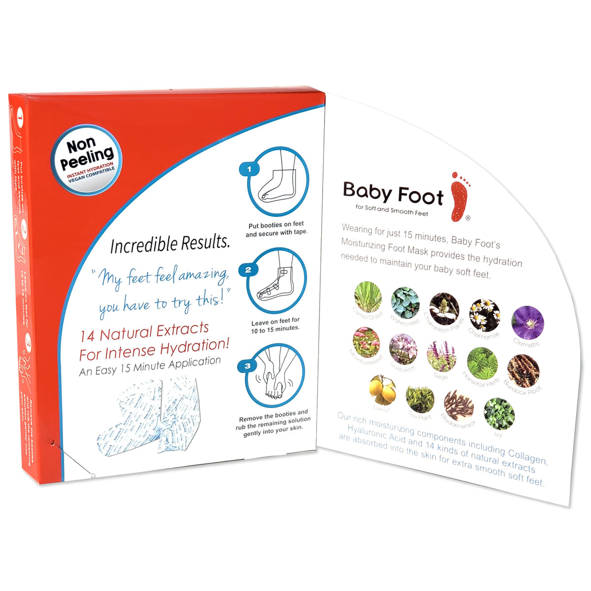 Baby Foot booties applied on feet demonstrating easy use
