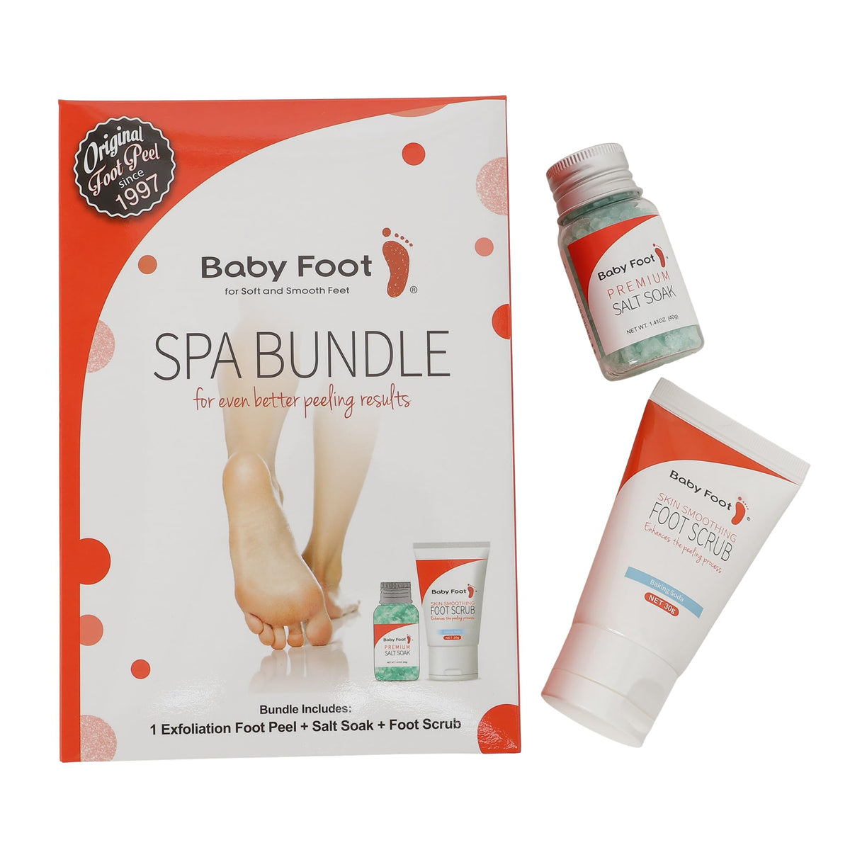 Baby Foot smoothing scrub texture close-up, brand gently buffs and softens skin