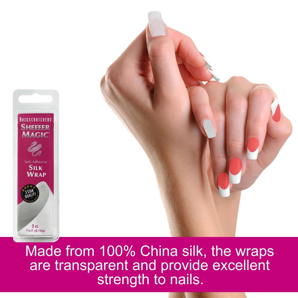 BACKSCRATCHERS adhesive backing detail with peel edge, showing easy application benefit