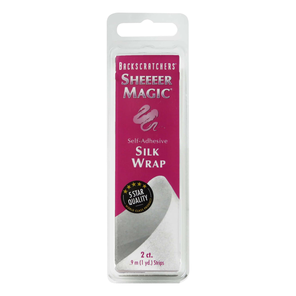 BACKSCRATCHERS front packaging showing two silk wrap strips and product name, clear benefit protection