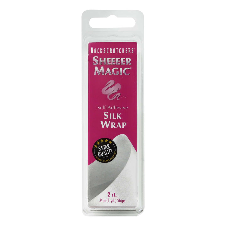 BACKSCRATCHERS front packaging showing two silk wrap strips and product name, clear benefit protection