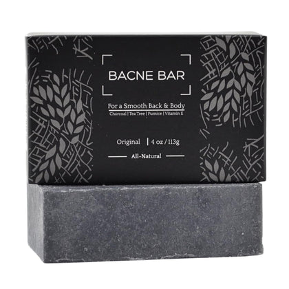 Bacne Bar front packaging showing bold charcoal treatment benefit