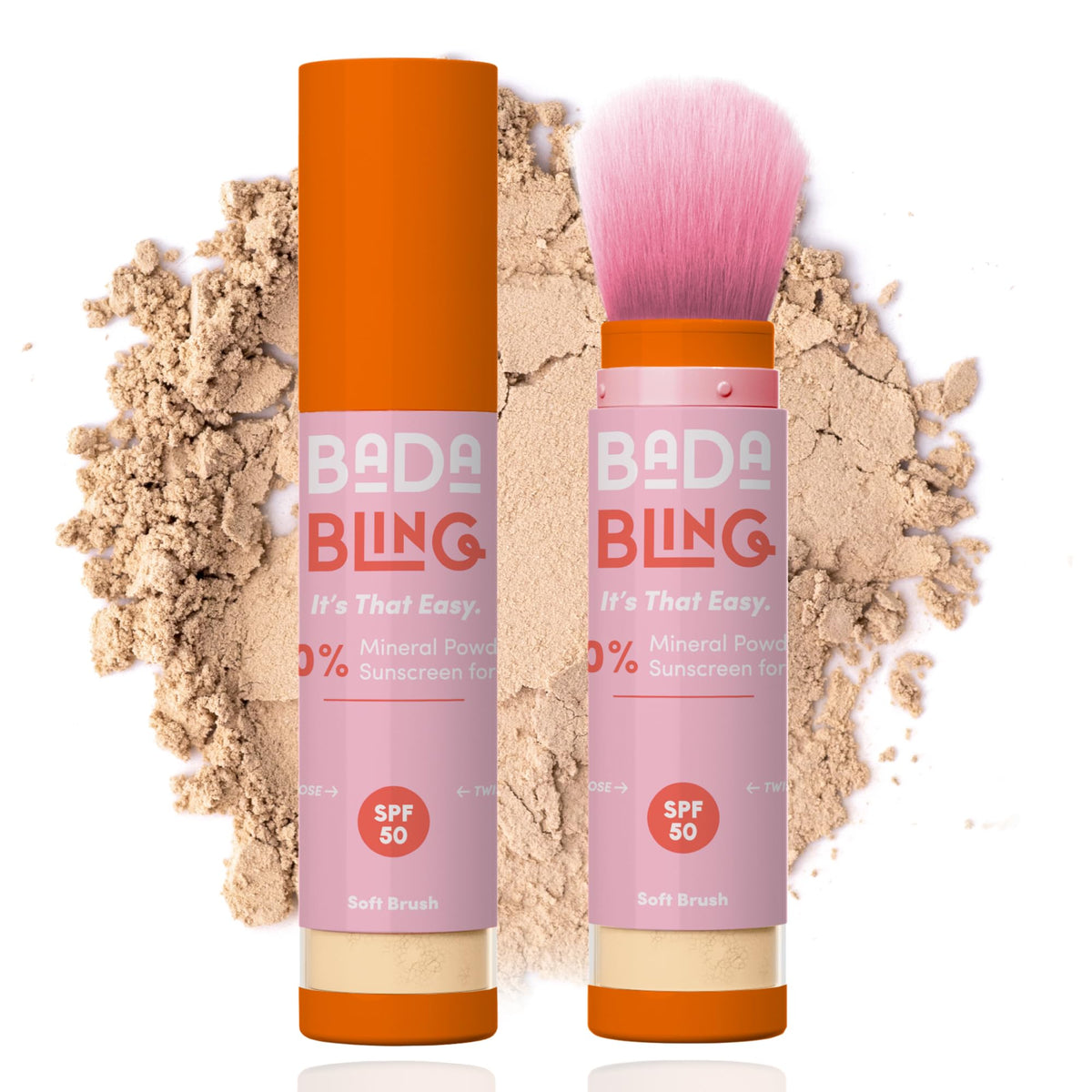 Bada Boom front compact view showing brush-on sunscreen and benefit of portable protection