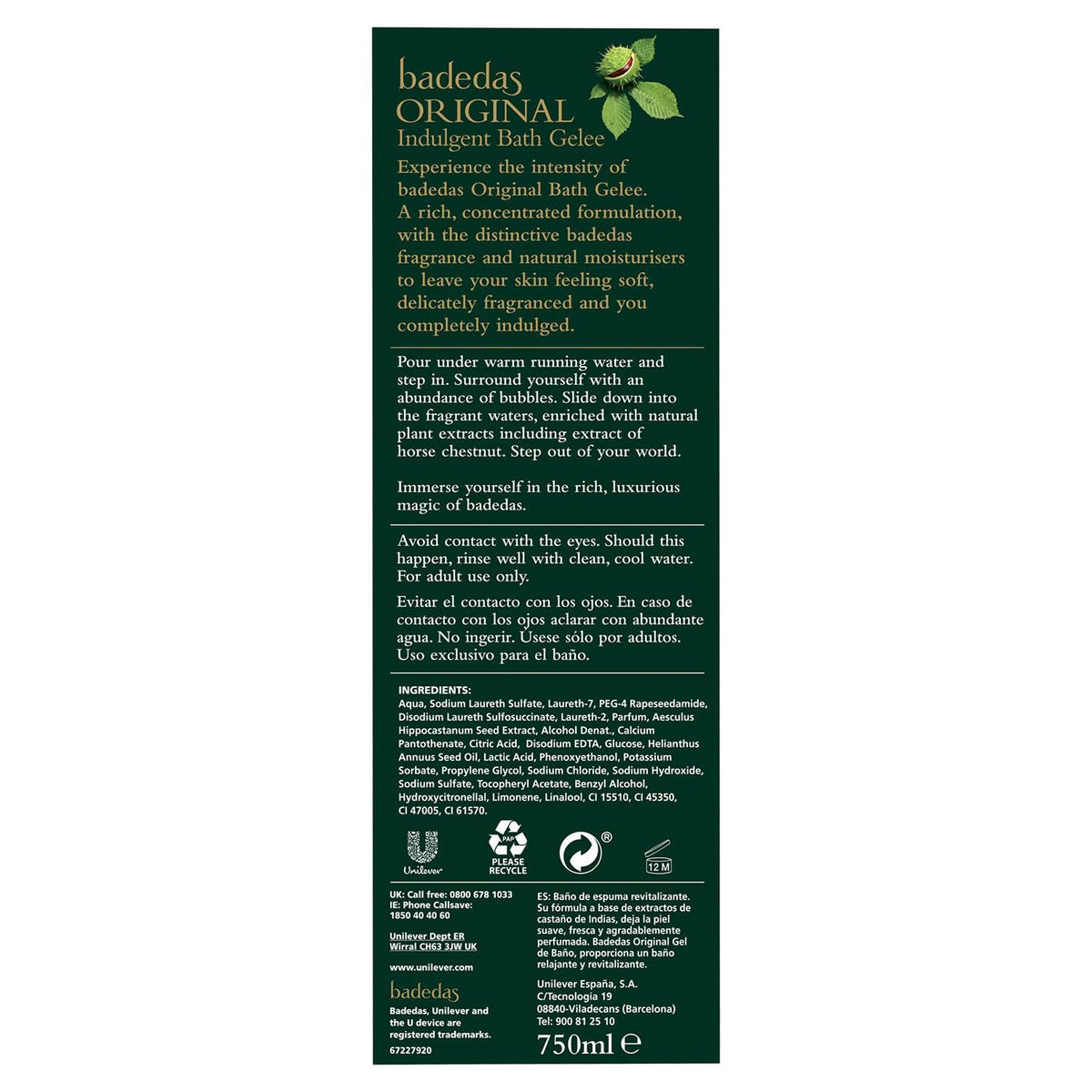 Badedas label closeup highlighting product name and clear instructions benefit