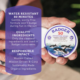 Badger active beach scene illustrating sport use and water resistance