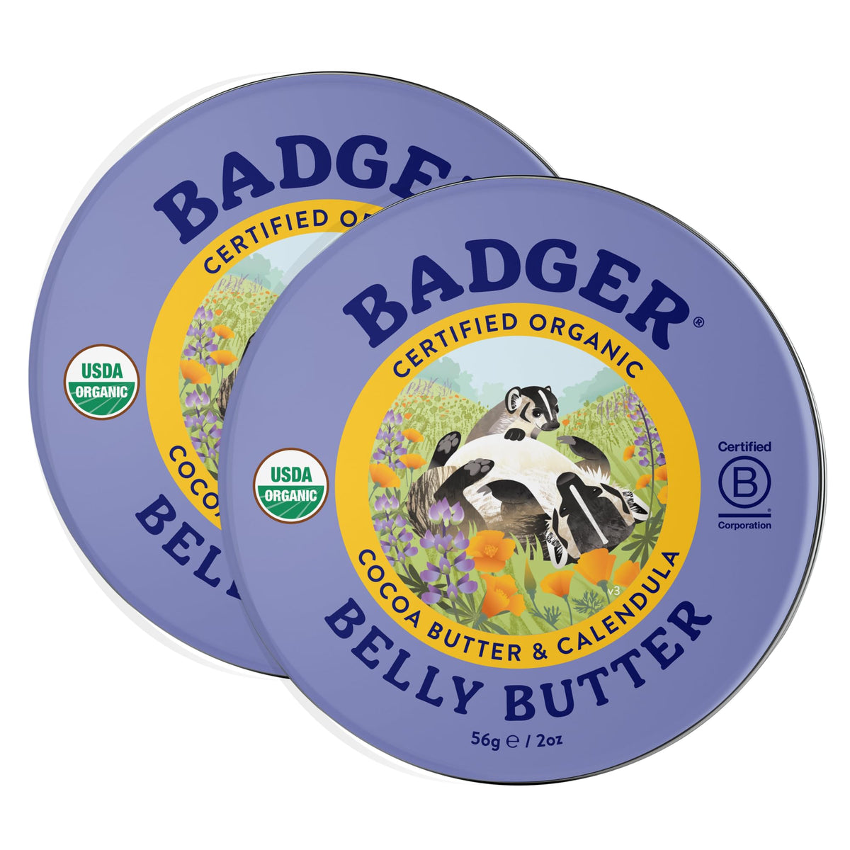 Badger front tin view showing product label and organic quality benefit