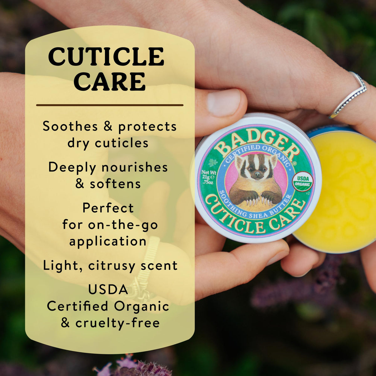 Badger open tin texture close-up showing creamy balm for fast absorption