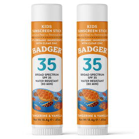 Badger face stick front packaging showing SPF 35 and travel size benefit