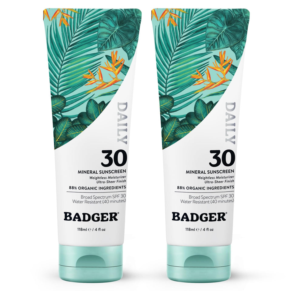 Badger front packaging 4 fl oz tube showing SPF 30 protection and benefit