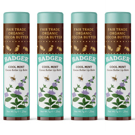 Badger front packaging showing Cool Mint Cocoa Butter, highlights long-lasting hydration