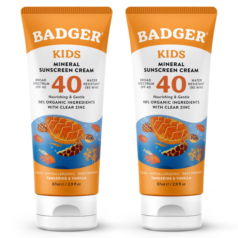 Badger front packaging showing SPF 40 and kid-safe benefits