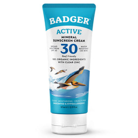 Badger front packaging showing SPF 30 tube and clear protection benefits