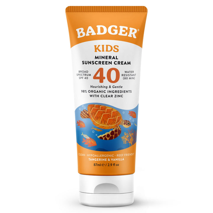 Badger front packaging showing SPF 40 protection and kid-friendly design