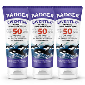 Badger front packaging showing SPF 50 unscented protection