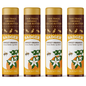 Badger front packaging showing four large sweet orange cocoa sticks for long-lasting hydration