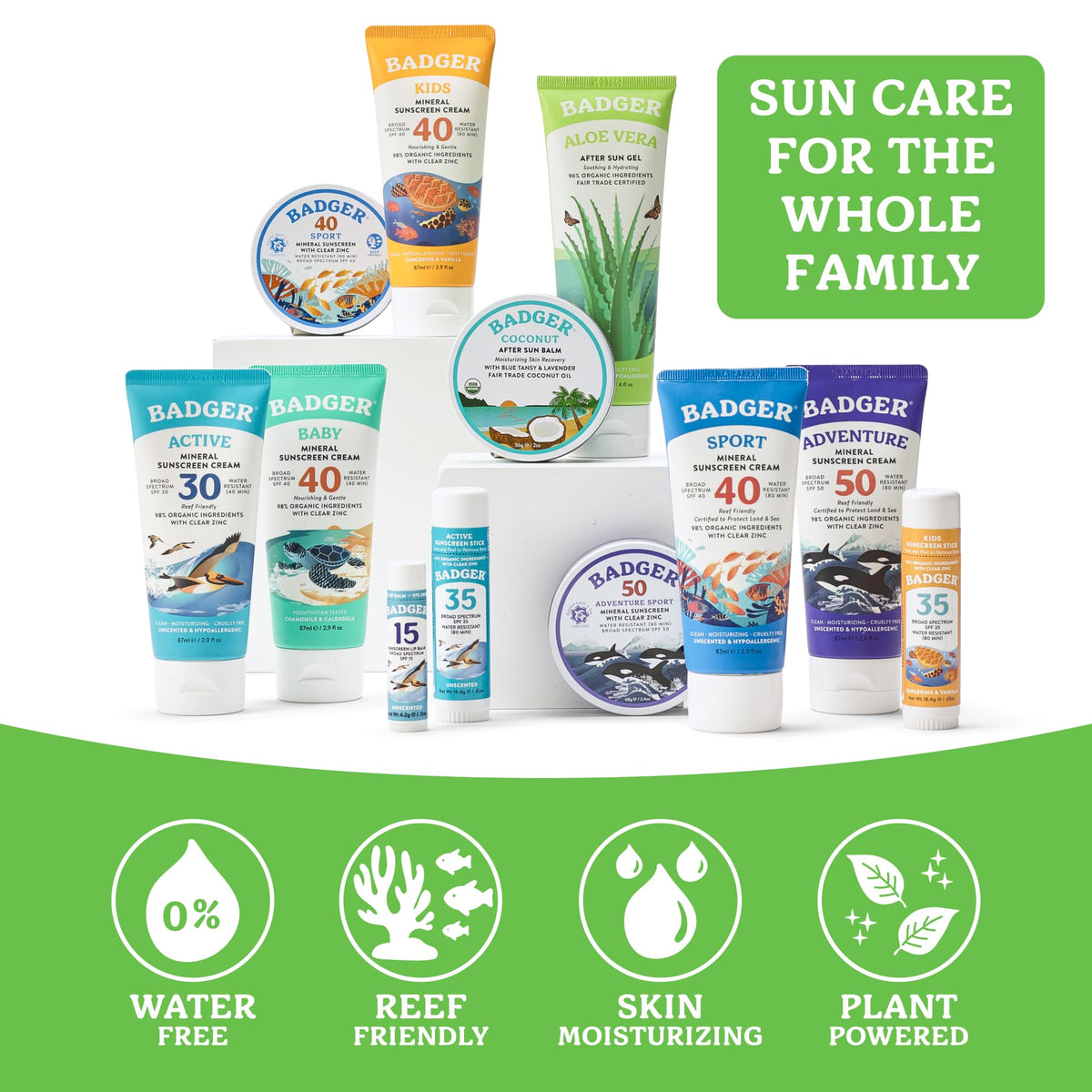 Badger aloe gel applied to sun-exposed shoulder for soothing after-sun comfort