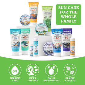 Badger aloe gel applied to sun-exposed shoulder for soothing after-sun comfort
