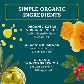 Badger ingredients spread of olive castor aloe beeswax and wintergreen benefits