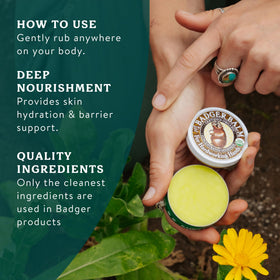 Badger 2 oz tin beside common items showing compact size and portability
