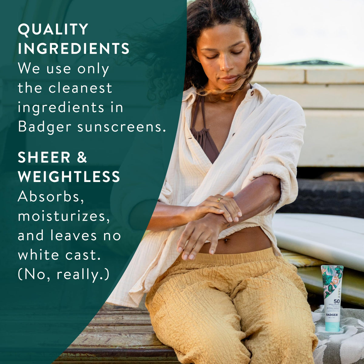 Badger ingredients flatlay showing zinc oxide and plant extracts for gentle care
