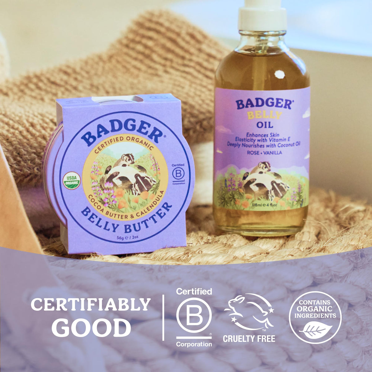 Badger lifestyle on bathroom shelf suggesting daily routine ease and spa-like comfort