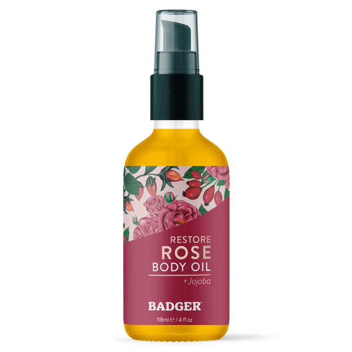 Badger front packaging showing glass bottle and label benefits