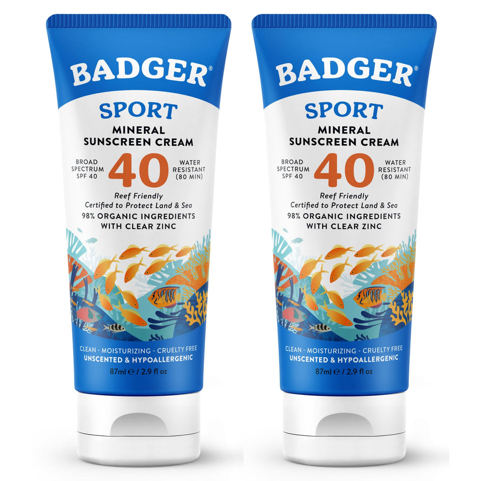 Badger front packaging showing SPF 40 and reef-safe benefit