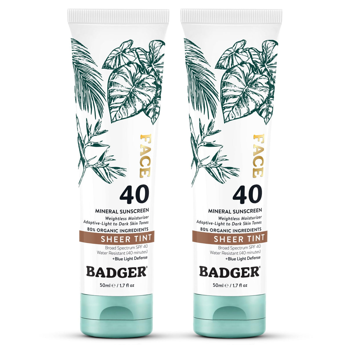 Badger front packaging showing SPF 40 and warm tint benefit