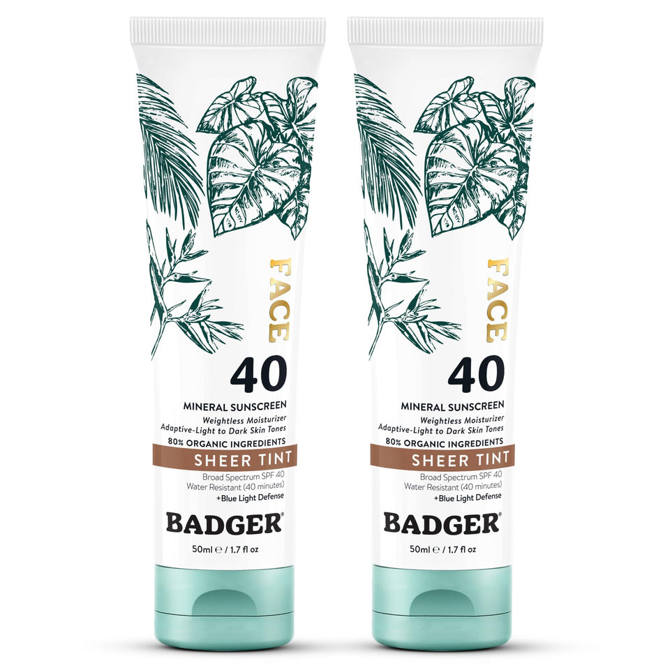 Badger front packaging showing SPF 40 and warm tint benefit