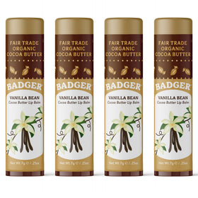 Badger front packaging showing vanilla bean cocoa butter balm benefits