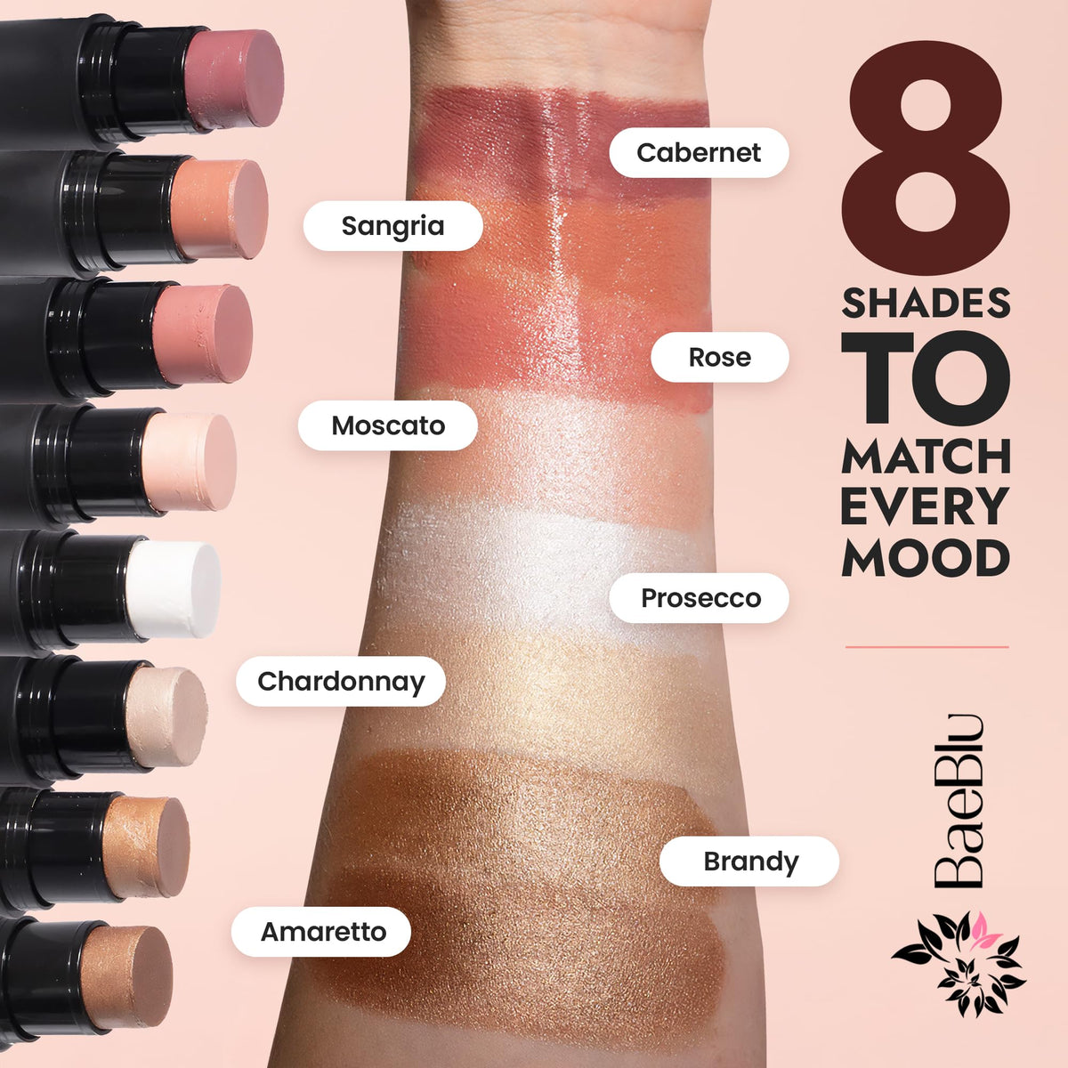 BaeBlu applied to cheek demonstrating natural dewy finish