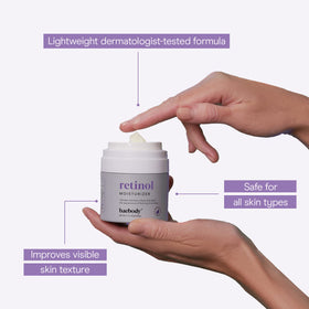 Baebody cream applied to model’s cheek demonstrating lightweight absorption