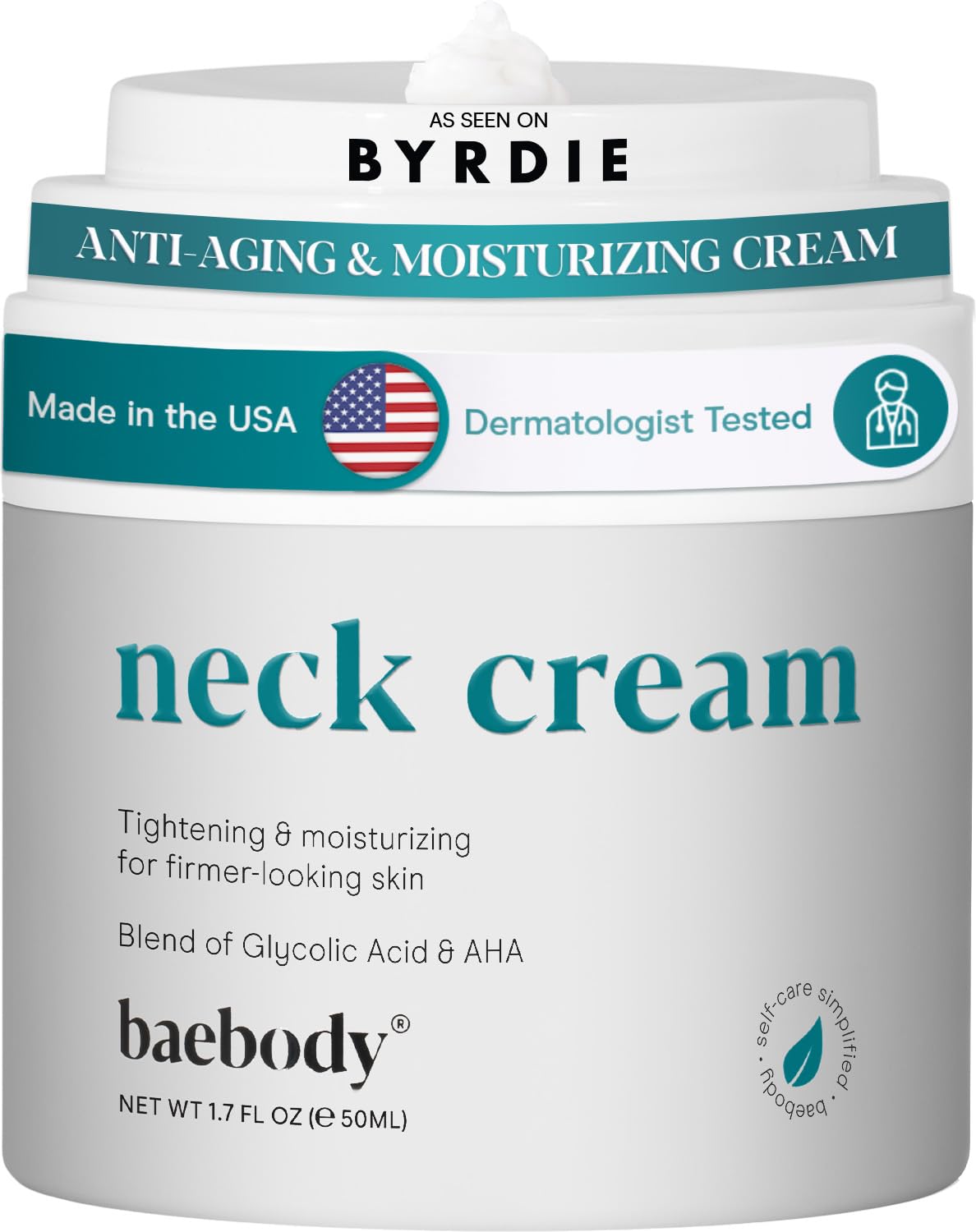 Baebody neck cream front packaging showing size and branding benefits